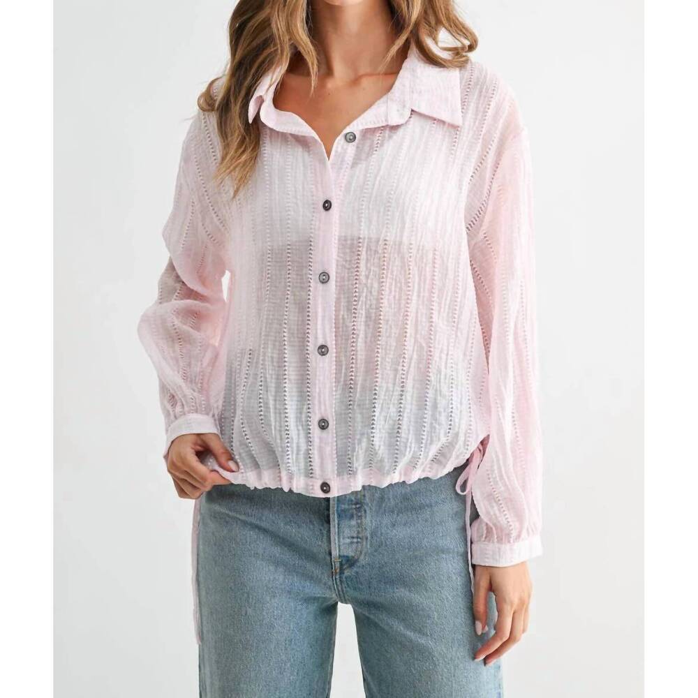 NEW JOH jennah lightweight button-front top in pink